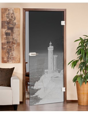 Ganzglastür Leuchtturm 3 Gelasert Auf Grauglas