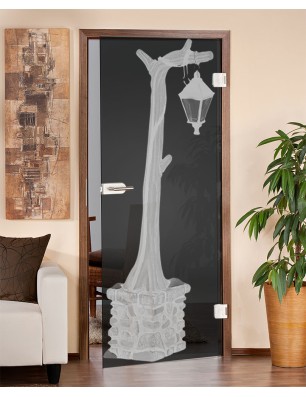 Ganzglastür Baum 2 Gelasert Auf Grauglas