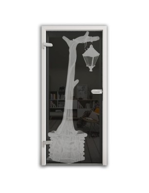 Ganzglastür Baum 2 Gelasert Auf Grauglas