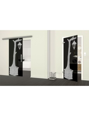 Ganzglastür Baum 2 Gelasert Auf Grauglas