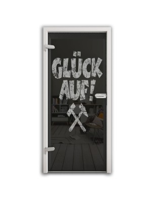 Ganzglastür Glück Auf Gelasert Auf Grauglas