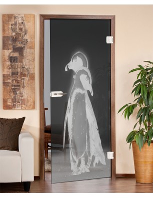 Ganzglastür Pinguine Gelasert Auf Grauglas