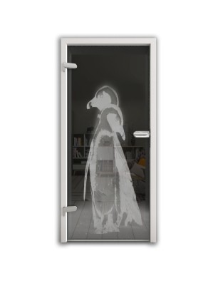 Ganzglastür Pinguine Gelasert Auf Grauglas