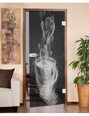 Ganzglastür Kaffee Gelasert Auf Grauglas