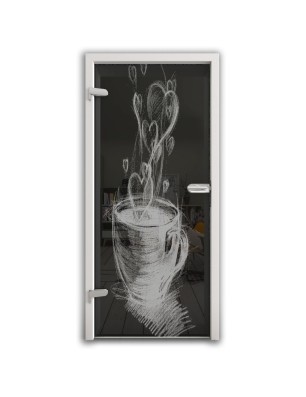 Ganzglastür Kaffee Gelasert Auf Grauglas