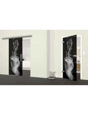 Ganzglastür Kaffee Gelasert Auf Grauglas