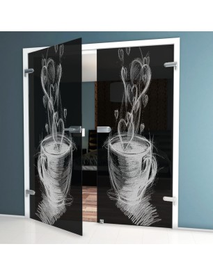 Ganzglastür Kaffee Gelasert Auf Grauglas