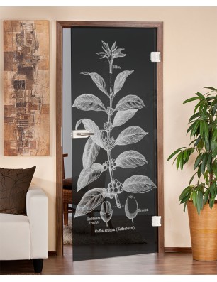 Ganzglastür Kaffeepflanze Gelasert Auf Grauglas