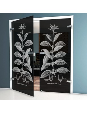 Ganzglastür Kaffeepflanze Gelasert Auf Grauglas