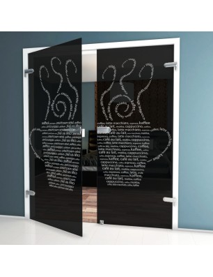 Ganzglastür Kaffe Wordart Gelasert Auf Grauglas