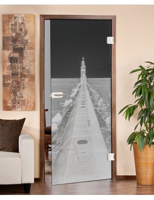 Ganzglastür Wellenbrecher Gelasert Auf Grauglas