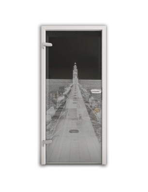 Ganzglastür Wellenbrecher Gelasert Auf Grauglas