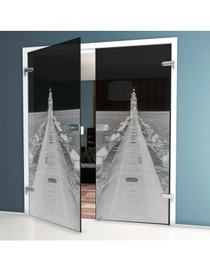 Ganzglastür Wellenbrecher Gelasert Auf Grauglas