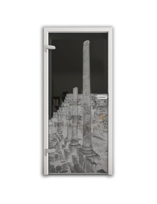 Ganzglastür Athen Gelasert Auf Grauglas