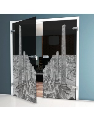 Ganzglastür Athen Gelasert Auf Grauglas