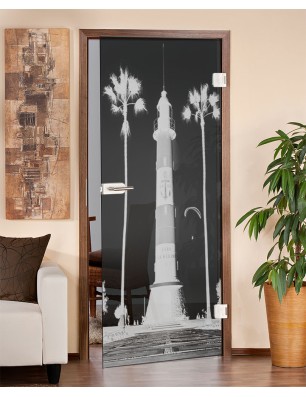 Ganzglastür Leuchtturm 4 Gelasert Auf Grauglas