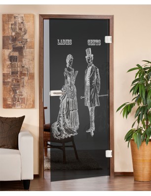 Ganzglastür Ladies and Gents Gelasert Auf Grauglas