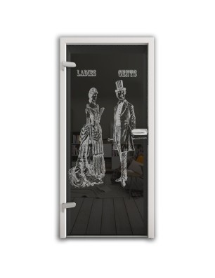 Ganzglastür Ladies and Gents Gelasert Auf Grauglas
