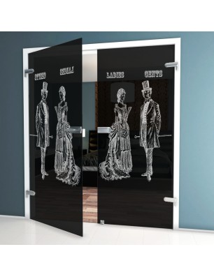 Ganzglastür Ladies and Gents Gelasert Auf Grauglas