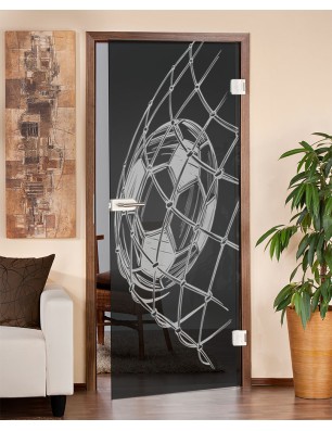 Ganzglastür Fussball Gelasert Auf Grauglas