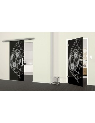 Ganzglastür Fussball Gelasert Auf Grauglas