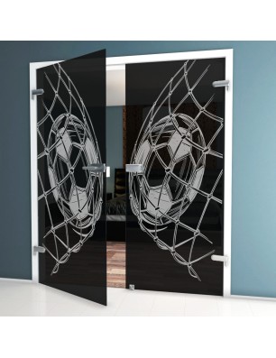 Ganzglastür Fussball Gelasert Auf Grauglas