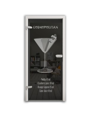 Ganzglastür Cosmopolitan Gelasert Auf Grauglas