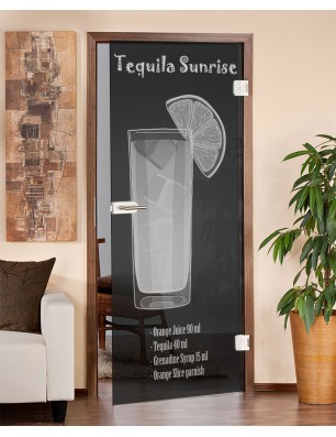 Ganzglastür Tequila Sunrise Gelasert Auf Grauglas