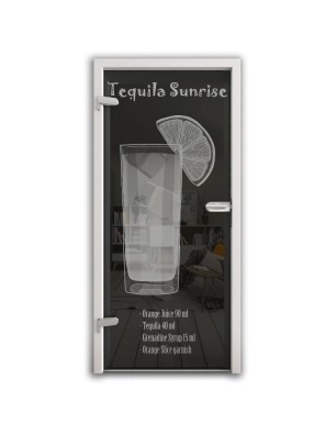 Ganzglastür Tequila Sunrise Gelasert Auf Grauglas