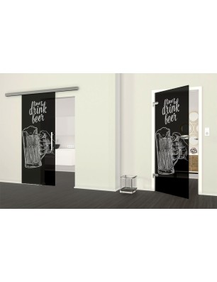 Ganzglastür Time to drink beer Gelasert Auf Grauglas