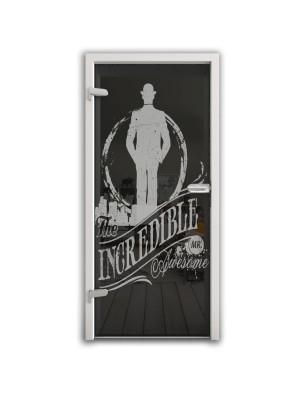 Ganzglastür Mr. Incredible Gelasert Auf Grauglas