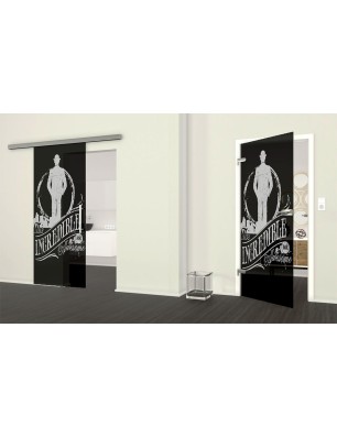 Ganzglastür Mr. Incredible Gelasert Auf Grauglas