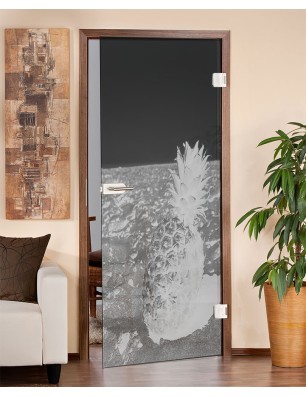 Ganzglastür Ananas Gelasert Auf Grauglas