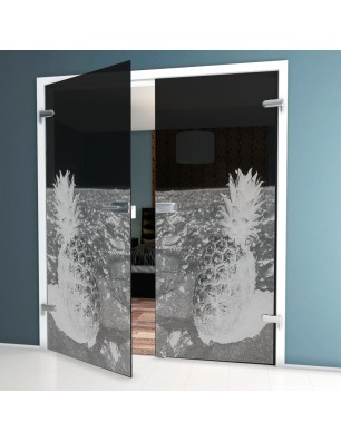 Ganzglastür Ananas Gelasert Auf Grauglas