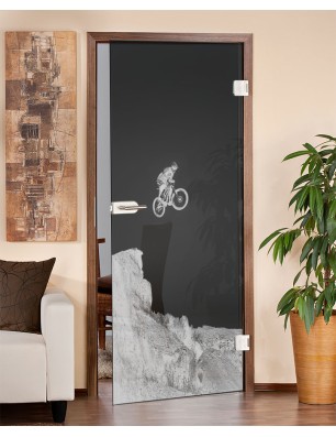 Ganzglastür Biker 2 Gelasert Auf Grauglas