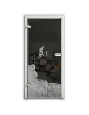 Ganzglastür Biker 2 Gelasert Auf Grauglas