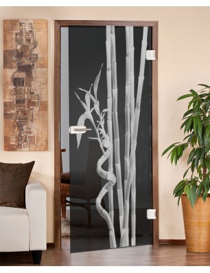 Ganzglastür Bambus Gelasert Auf Grauglas