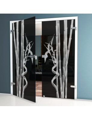 Ganzglastür Bambus Gelasert Auf Grauglas