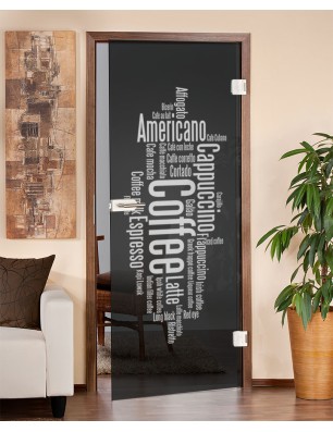 Ganzglastür Coffee Gelasert Auf Grauglas