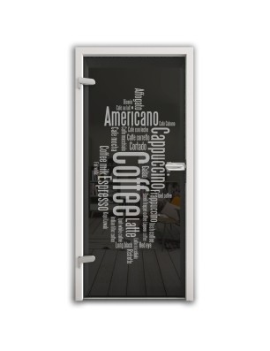 Ganzglastür Coffee Gelasert Auf Grauglas