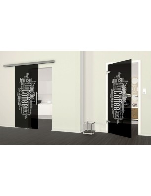 Ganzglastür Coffee Gelasert Auf Grauglas