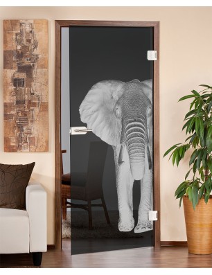 Ganzglastür Elefant 2 Gelasert Auf Grauglas