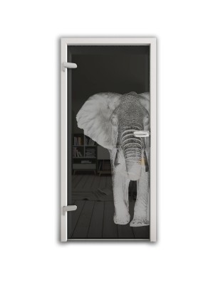 Ganzglastür Elefant 2 Gelasert Auf Grauglas