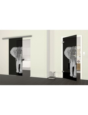 Ganzglastür Elefant 2 Gelasert Auf Grauglas