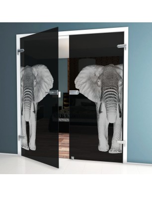 Ganzglastür Elefant 2 Gelasert Auf Grauglas