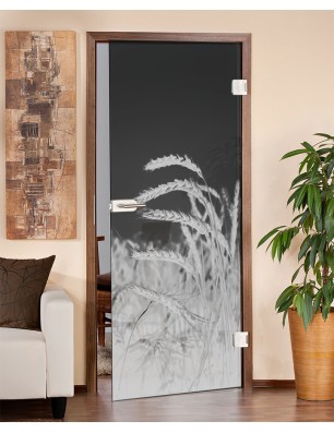 Ganzglastür Ernte Gelasert Auf Grauglas