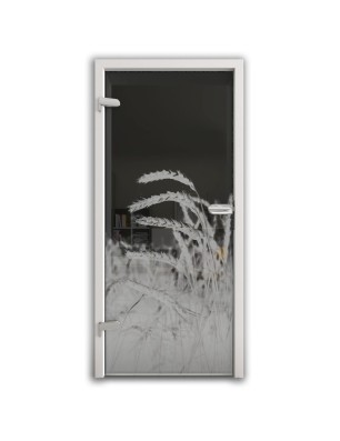 Ganzglastür Ernte Gelasert Auf Grauglas