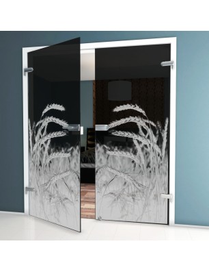 Ganzglastür Ernte Gelasert Auf Grauglas