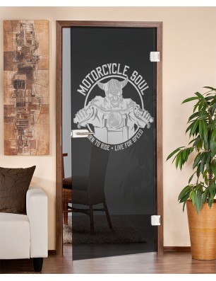 Ganzglastür Motorcycle Gelasert Auf Grauglas