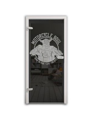 Ganzglastür Motorcycle Gelasert Auf Grauglas